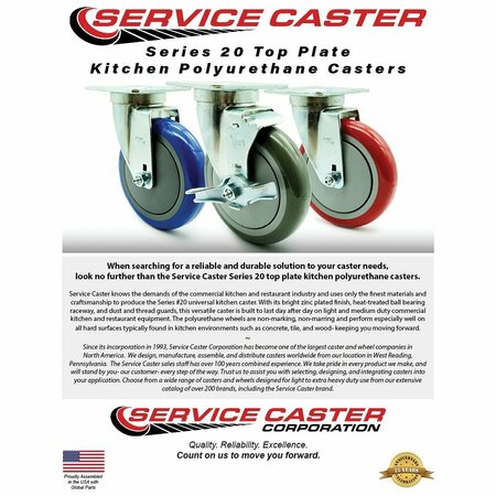 Service Caster Cooking Performance Group 359120-1100 Replacement Caster with Brake COO-SCC-20S514-PPUB-BLUE-TLB-TPU1